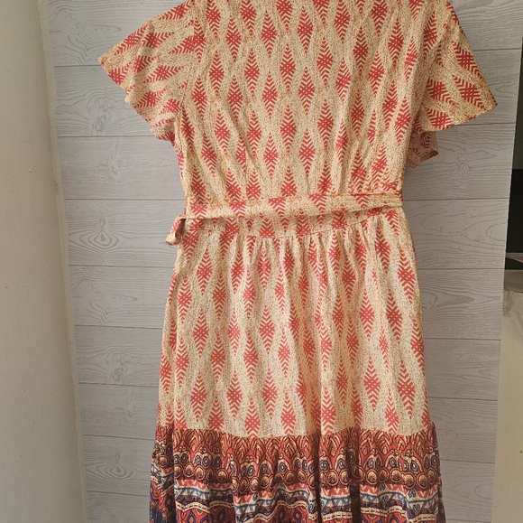 Red and Orange V-Neck Mini Sundress with Flutter Sleeves - Picture 3 of 4